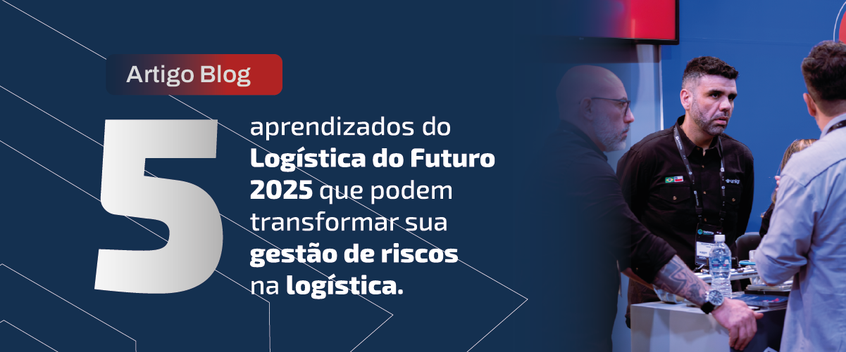 Executivos e profissionais do setor logístico participam do evento Logística do Futuro 2025, em um estande moderno da UNI GR, discutindo estratégias de gestão de riscos, eficiência operacional e inovação em transporte.