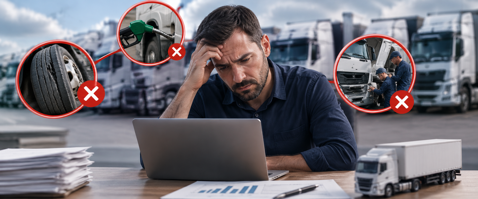 Gestor analisando dados para tomada de decisão na gestão de frota